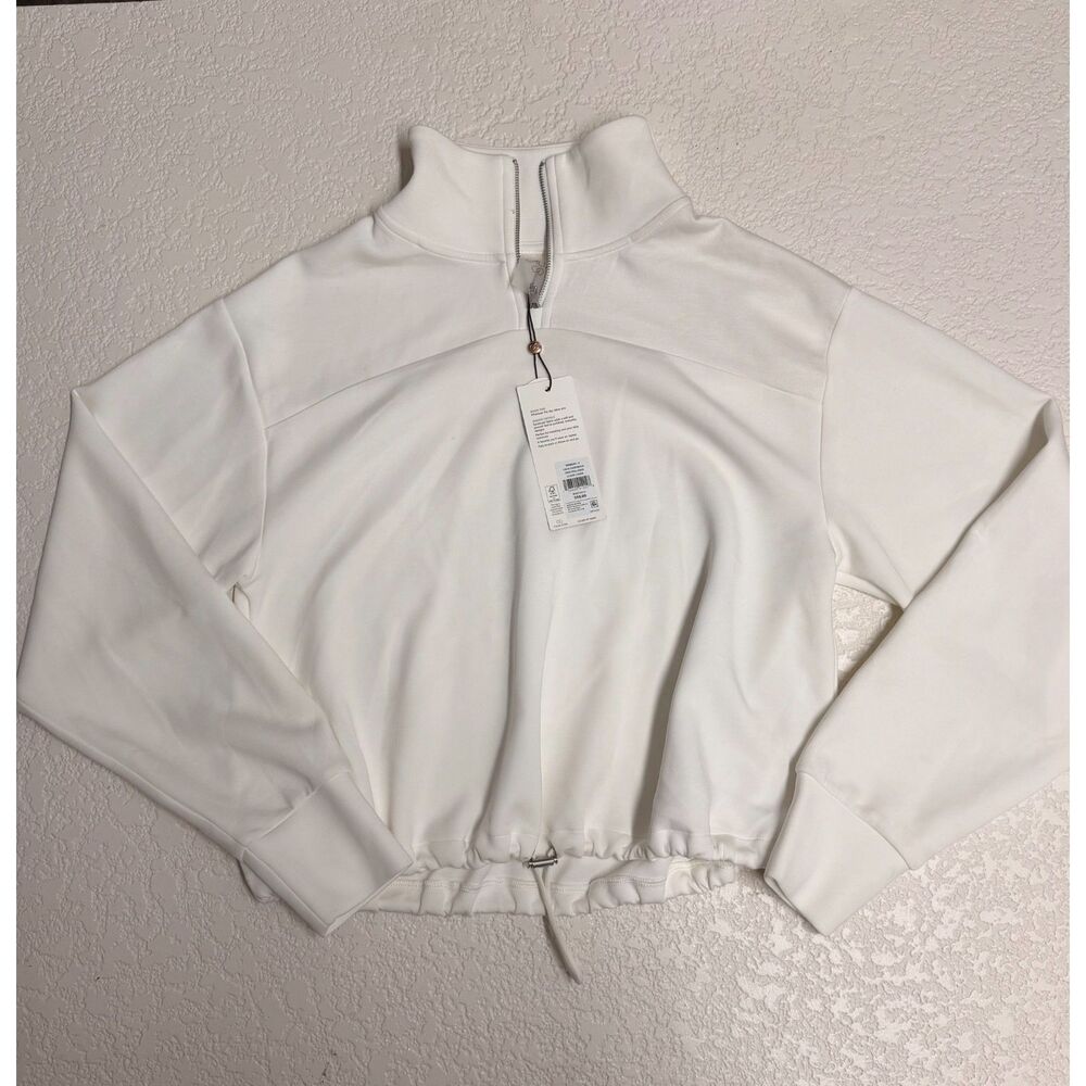CALIA Sandwash Crop 1/4 Zip Pullover White NWT $98